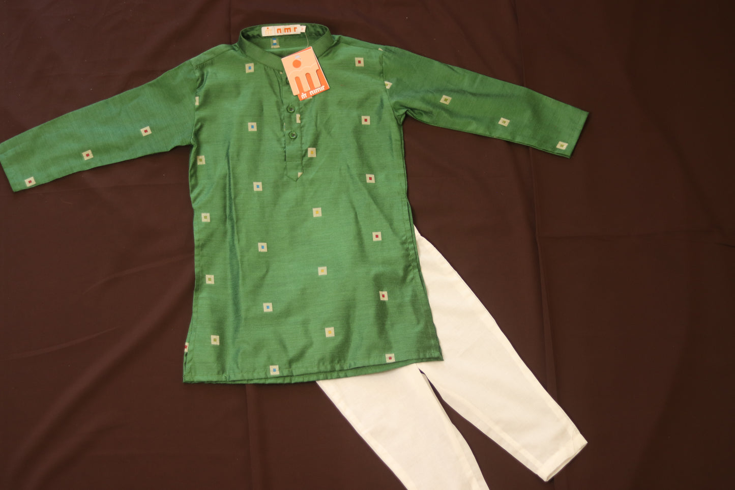 Green kurta and off white pyjama set